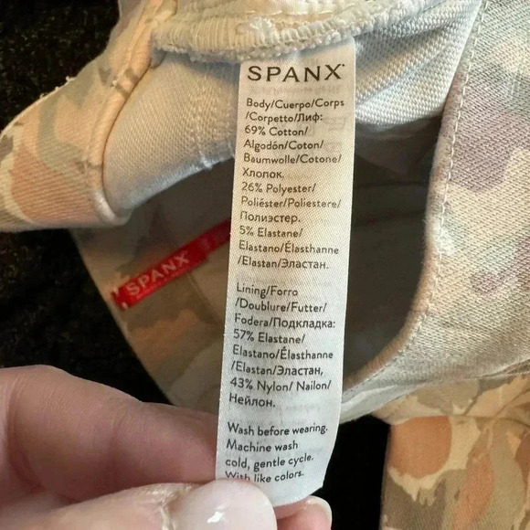 SPANX BLUSH BLOOM Jeanish Leggings Floral Pink and Grey Skinny, Size Large - Picture 8 of 10